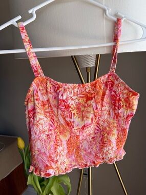 Hippie Rose Pink & Orange Floral Smocked Crop Top